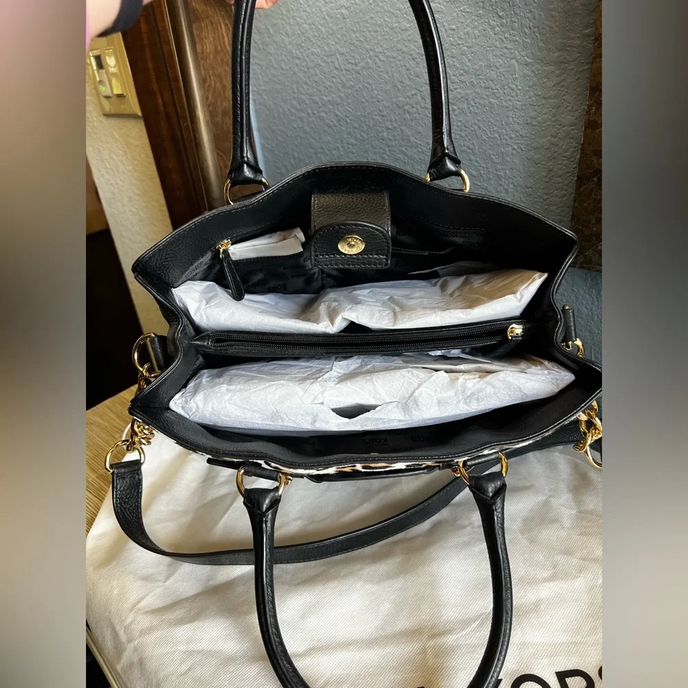 NEW!!! Michael Kors Leopard-Print Satchel in Black, Tan & Cream